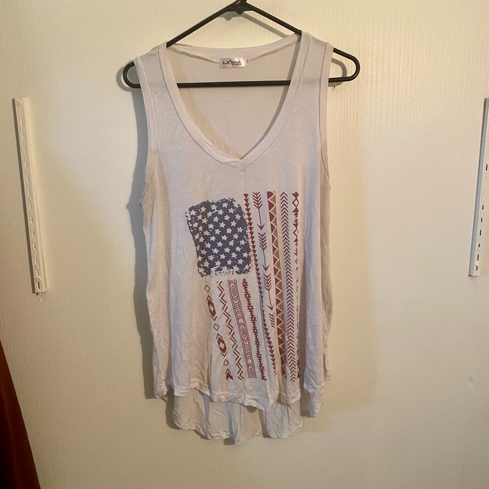 La Soul White Patriotic V-Neck Tank Top